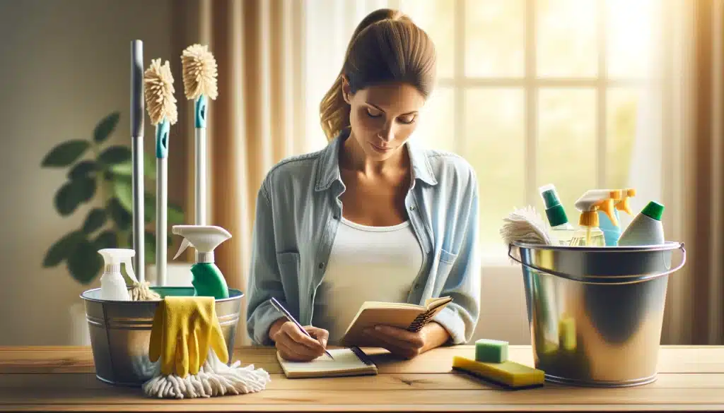 Une maman organisée planifie son nettoyage de fin de bail