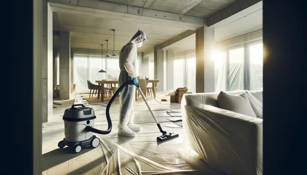 Nettoyage minutieux d'un intérieur lumineux après travaux de rénovation.